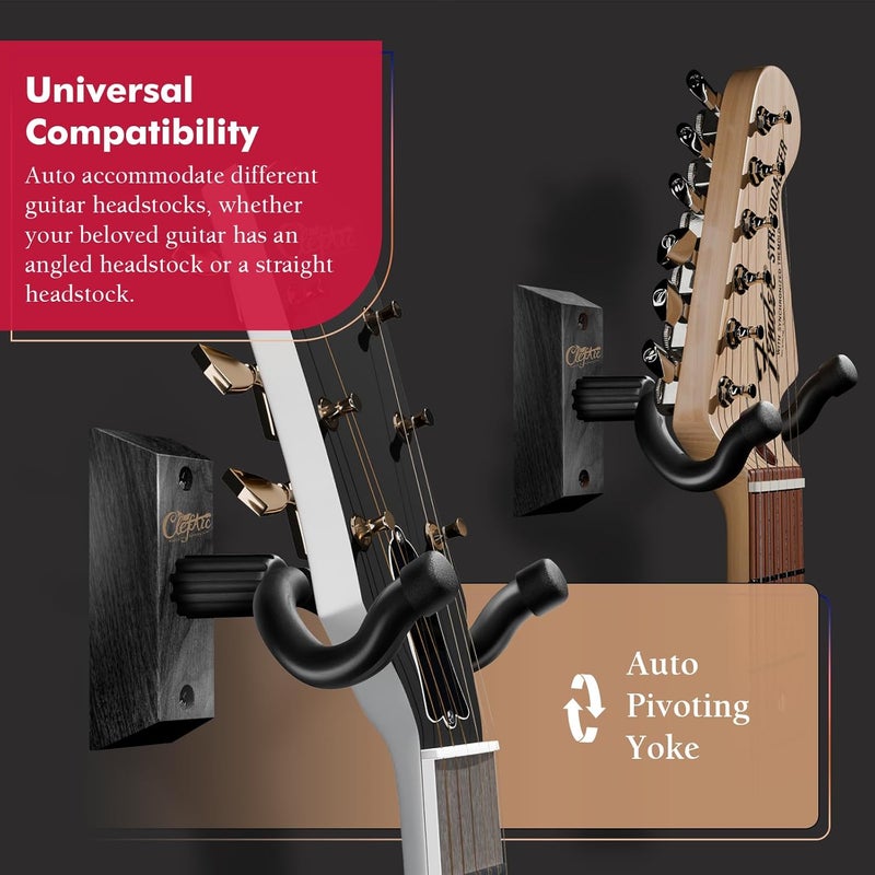 ClefArc Guitar Wall Mount - 3 Pack Black Hardwood Guitar Wall Hangers, Guitar Picks, Pick Holder, Guitar Accessories, U-Shape Hardwood Guitar Hanger, Gifts for Guitarists, with 6 Assorted Guitar Picks - Image 3